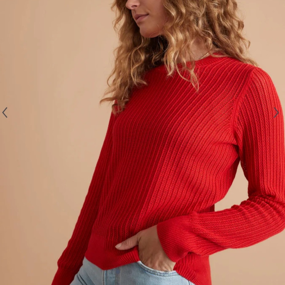 Marine Layer Jess Crewneck Sweater in Fire Red Cotton Cashmere Blend Size XL